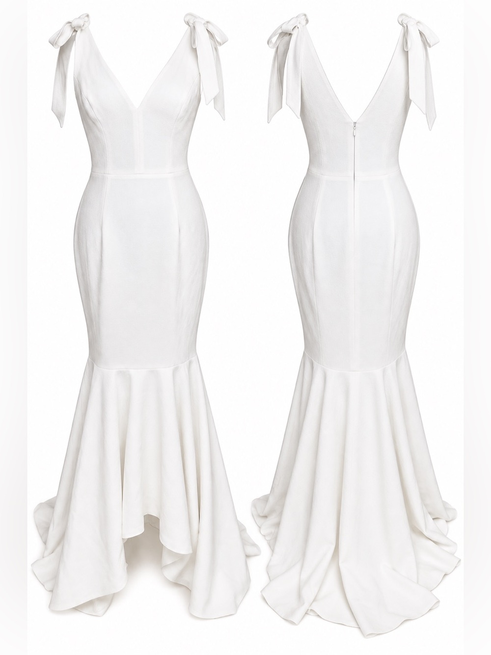 Dress the Population White Mermaid Gown S Bow Tie Strap Bridal Wedding Coquette